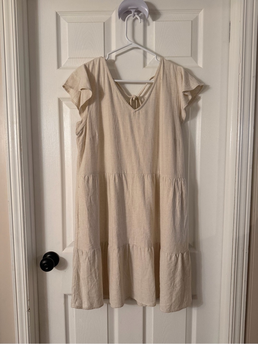 Cream Tiered V-Neck Mini Dress with Flutter Sleeves
